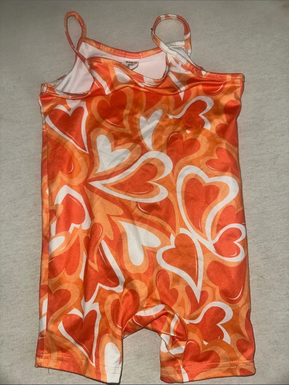 Kids Size 2-3Y SHEIN Orange & White Heart Print Sleeveless Romper